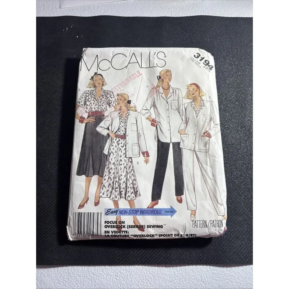 MCCALLS 3194 UC Jacket, Blouse, Dress, Skirt & Pants sewing pattern VTG.